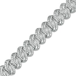 1 CT. T.W. Diamond Swirl Links Line Bracelet in Sterling Silver