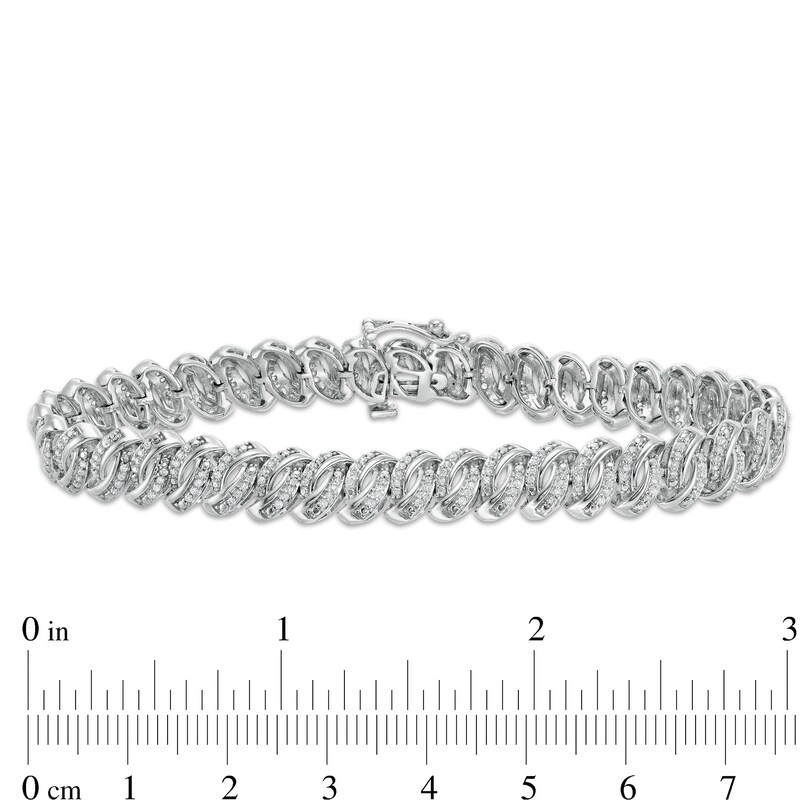Main Image 3 of 1 CT. T.W. Diamond Swirl Links Line Bracelet in Sterling Silver