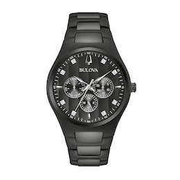 Men's Exclusive Bulova Diamond Accent Black IP Chronograph Watch with Black Dial (Model: 98D173)