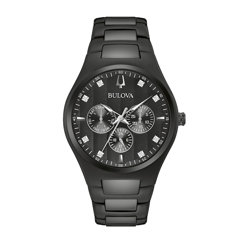 Main Image 1 of Men's Exclusive Bulova Diamond Accent Black IP Chronograph Watch with Black Dial (Model: 98D173)