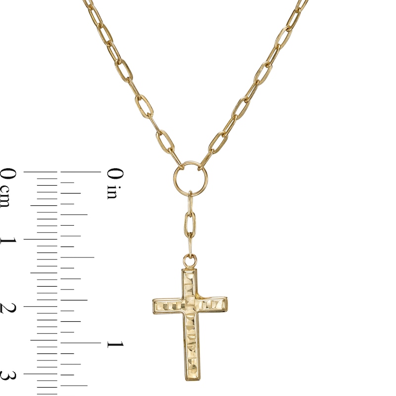 Main Image 3 of Diamond-Cut Cross Drop and Paper Clip Link "Y" Necklace in 10K Gold