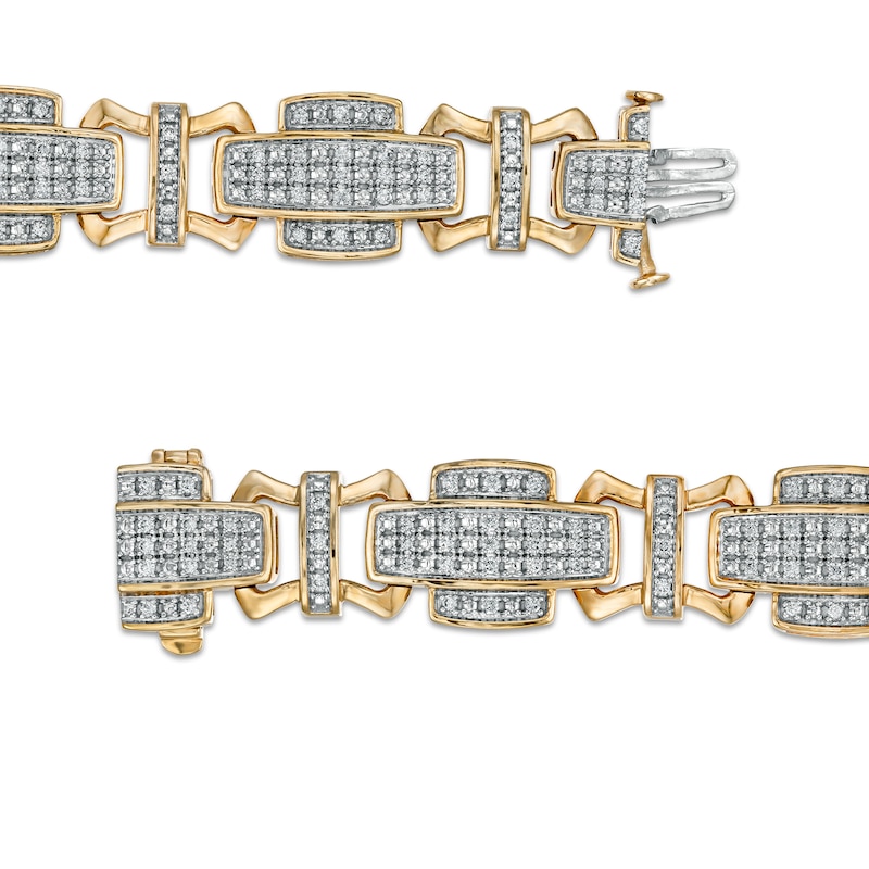 Main Image 2 of Men's 1-1/2 CT. T.W. Diamond Layered Cross Link Bracelet in 10K Gold