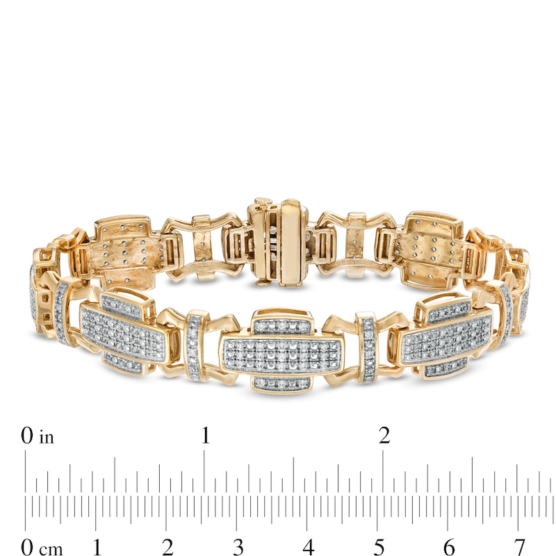 Main Image 3 of Men's 1-1/2 CT. T.W. Diamond Layered Cross Link Bracelet in 10K Gold