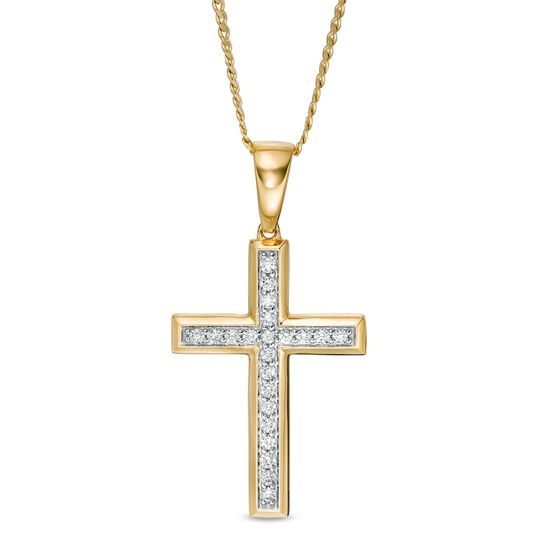 Main Image 1 of Men's 1/2 CT. T.W. Diamond Cross Pendant in 10K Gold - 22"