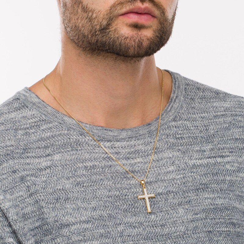 Main Image 2 of Men's 1/2 CT. T.W. Diamond Cross Pendant in 10K Gold - 22"