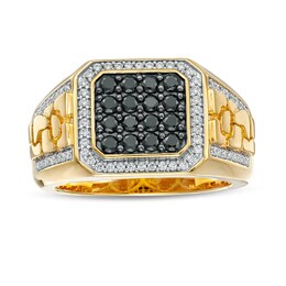 Men's 1 CT. T.W. Black Enhanced and White Octagonal Composite Diamond Frame Double Row Nugget Ring in 10K Gold