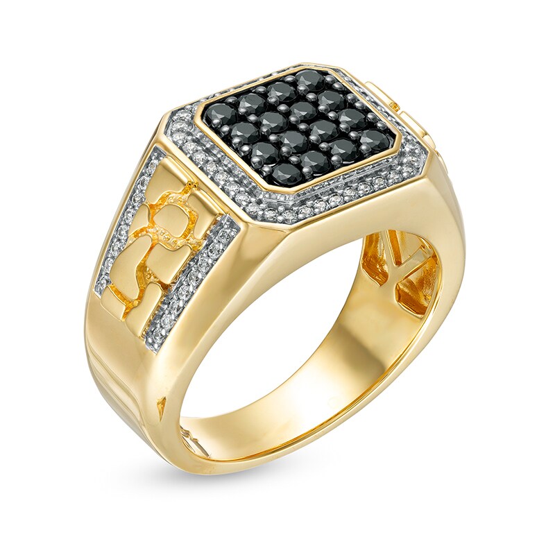 Men's 1 CT. T.W. Black Enhanced and White Octagonal Composite Diamond Frame Double Row Nugget Ring in 10K Gold