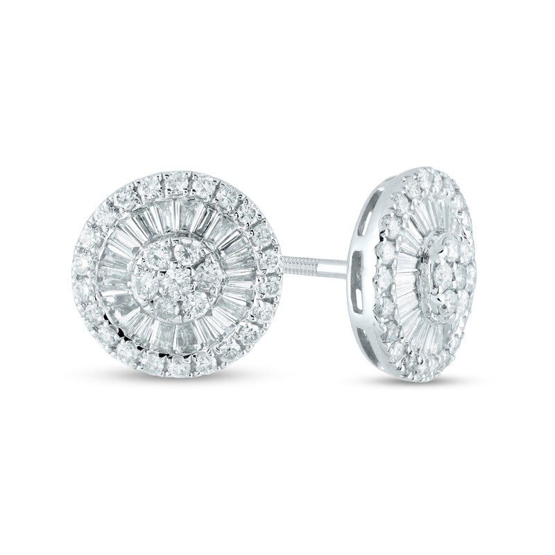 Main Image 1 of 1-1/8 CT. T.W. Composite Diamond Double Frame Stud Earrings in 14K White Gold