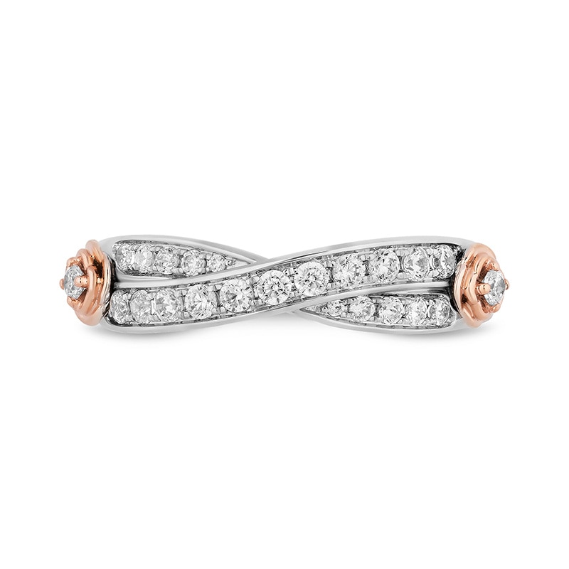 Main Image 4 of Enchanted Disney Belle 1/3 CT. Diamond Twist Anniversary Band in 14K Two-Tone Gold