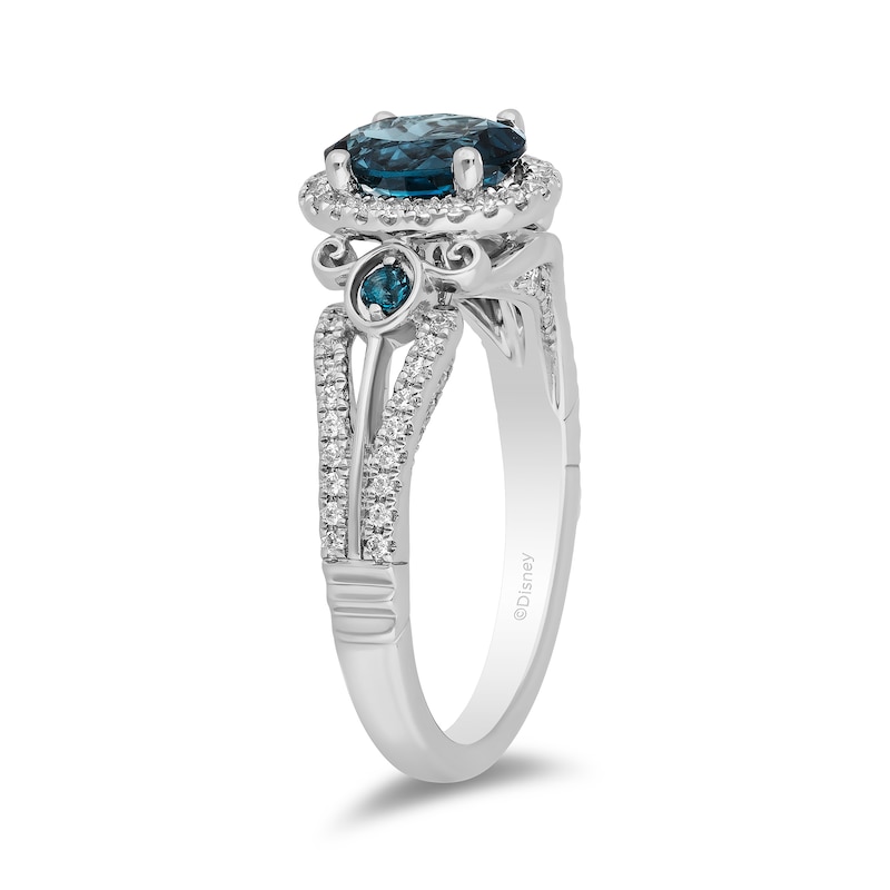 Main Image 2 of Enchanted Disney Cinderella Oval London Blue Topaz and 1/3 CT. T.W. Diamond Frame Engagement Ring in 14K White Gold