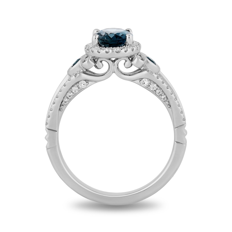 Main Image 3 of Enchanted Disney Cinderella Oval London Blue Topaz and 1/3 CT. T.W. Diamond Frame Engagement Ring in 14K White Gold