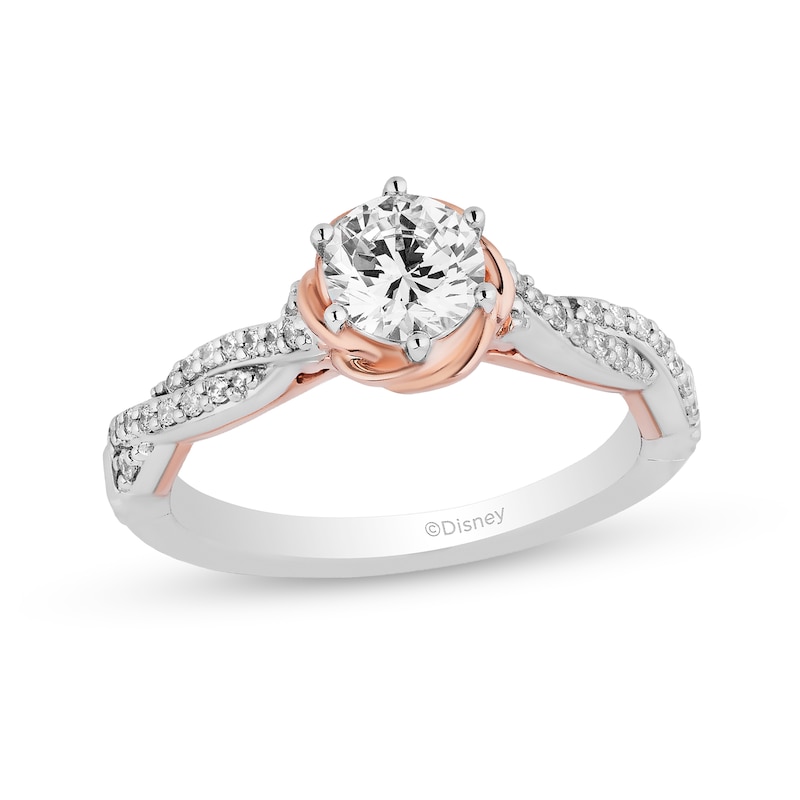 Main Image 1 of Enchanted Disney Belle 1 CT. T.W. Diamond Scallop Edge Twist Shank Engagement Ring in 14K Two-Tone Gold