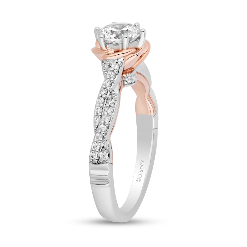 Main Image 2 of Enchanted Disney Belle 1 CT. T.W. Diamond Scallop Edge Twist Shank Engagement Ring in 14K Two-Tone Gold