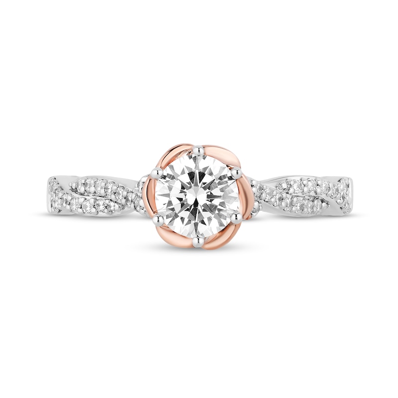 Main Image 4 of Enchanted Disney Belle 1 CT. T.W. Diamond Scallop Edge Twist Shank Engagement Ring in 14K Two-Tone Gold