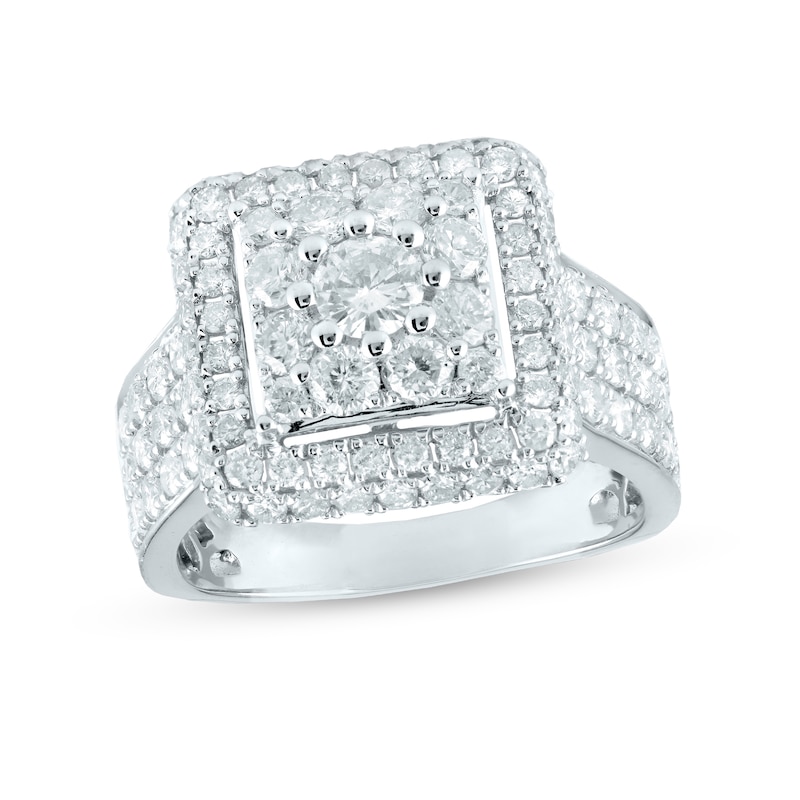Main Image 1 of 2-1/3 CT. T.W. Composite Cushion-Shaped Diamond Double Frame Engagement Ring in 14K White Gold