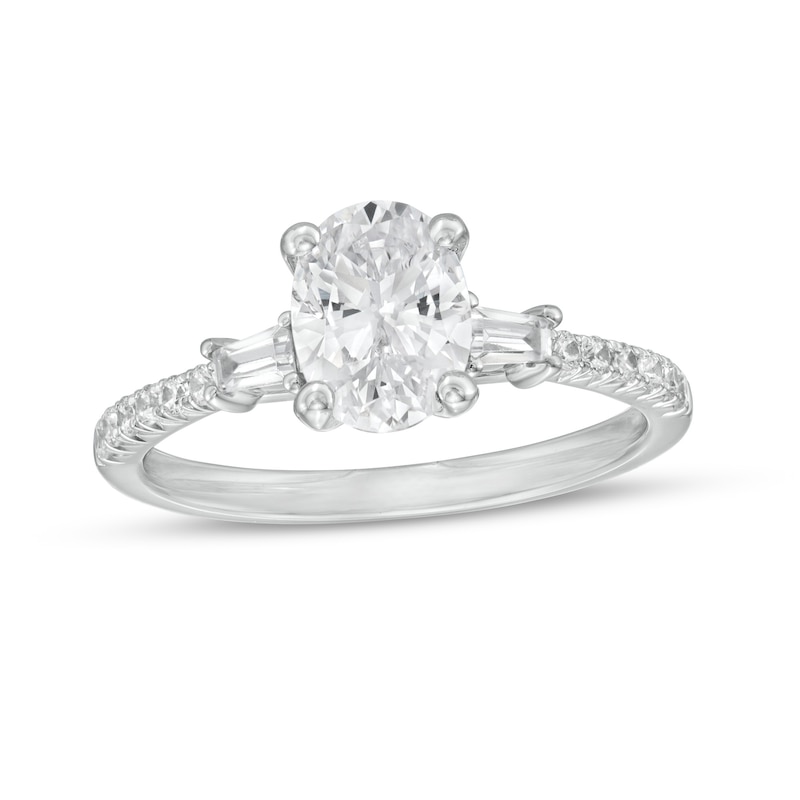 Main Image 1 of 1-1/5 CT. T.W. Certified Oval Diamond Collar Engagement Ring in Platinum (I/SI2)