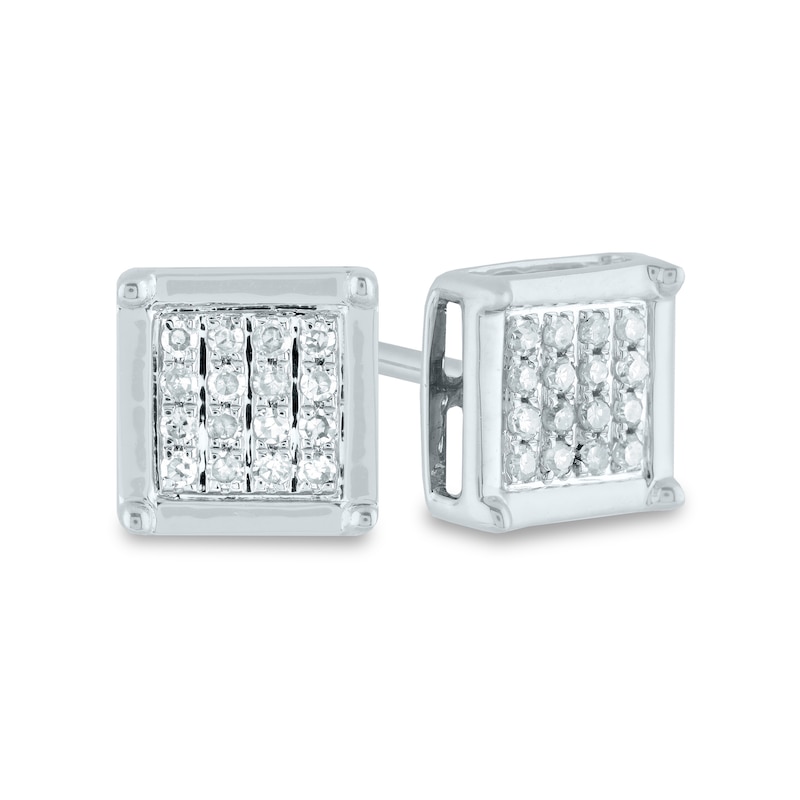 Men's 1/10 CT. T.W. Composite Square Diamond Stud Earrings in 14K White Gold