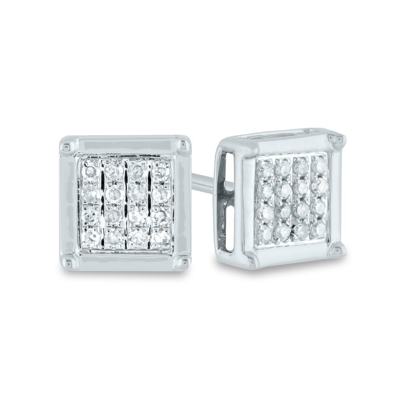 Men's 1/10 CT. T.W. Composite Square Diamond Stud Earrings in 14K White Gold