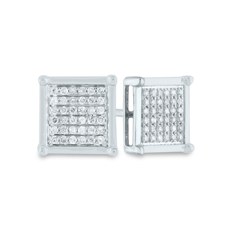 Men's 1/5 CT. T.W. Composite Square Diamond Stud Earrings in 14K White Gold