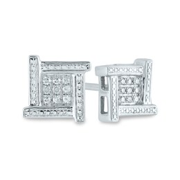 Men's 1/20 CT. T.W. Composite Square Diamond Overlapping Stud Earrings in 14K White Gold