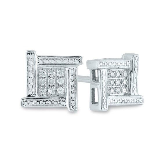 Men's 1/20 CT. T.W. Composite Square Diamond Overlapping Stud Earrings in 14K White Gold Men's 1/20 CT. T.W. Composite Square Diamond Overlapping Stud Earrings in 14K White Gold