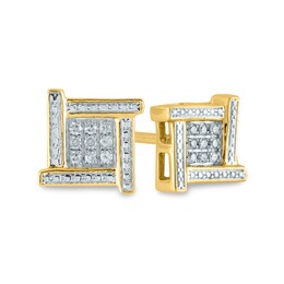 Men's 1/20 CT. T.W. Composite Square Diamond Overlapping Stud Earrings in 14K Gold