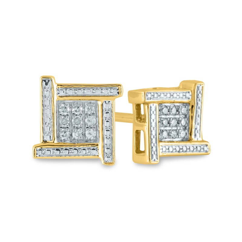 Main Image 1 of 1/20 CT. T.W. Composite Square Diamond Overlapping Stud Earrings in 14K Gold