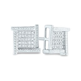 Men's 1/8 CT. T.W. Composite Square Diamond Overlapping Stud Earrings in 14K White Gold