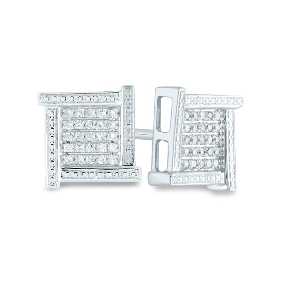 Men's 1/8 CT. T.W. Composite Square Diamond Overlapping Stud Earrings in 14K White Gold Men's 1/8 CT. T.W. Composite Square Diamond Overlapping Stud Earrings in 14K White Gold