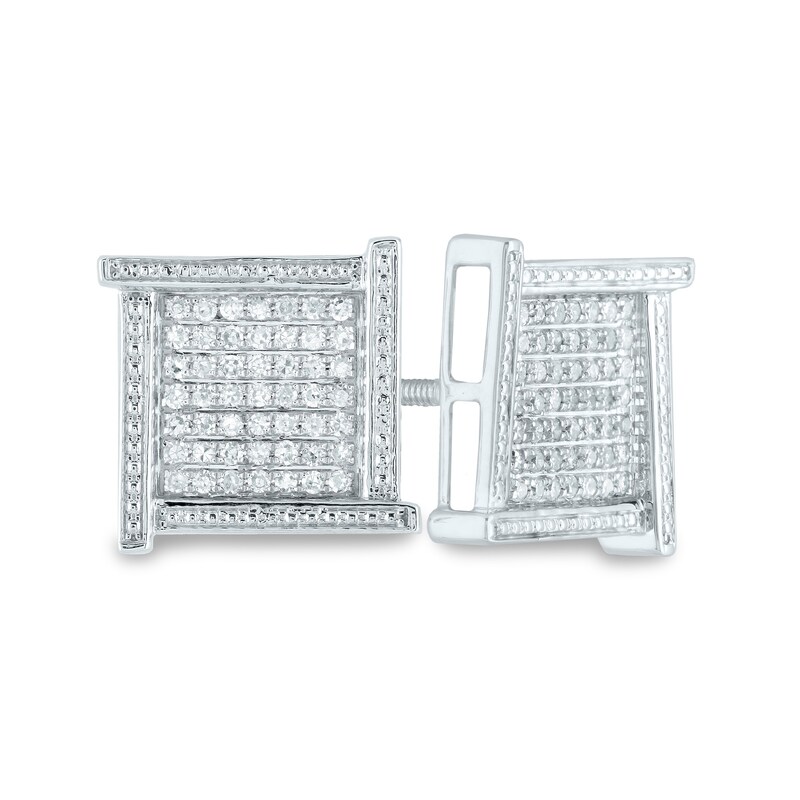 Men's 1/4 CT. T.W. Composite Square Diamond Overlapping Stud Earrings in 14K White Gold