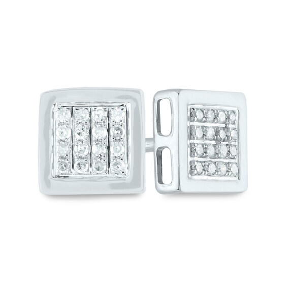Men's 1/10 CT. T.W. Composite Diamond Square Stud Earrings in 14K White Gold Men's 1/10 CT. T.W. Composite Diamond Square Stud Earrings in 14K White Gold