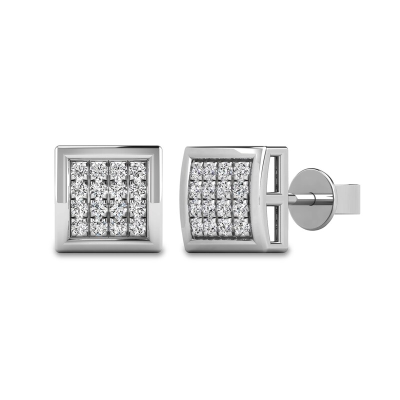 Main Image 1 of 1/10 CT. T.W. Composite Diamond Square Stud Earrings in 14K White Gold