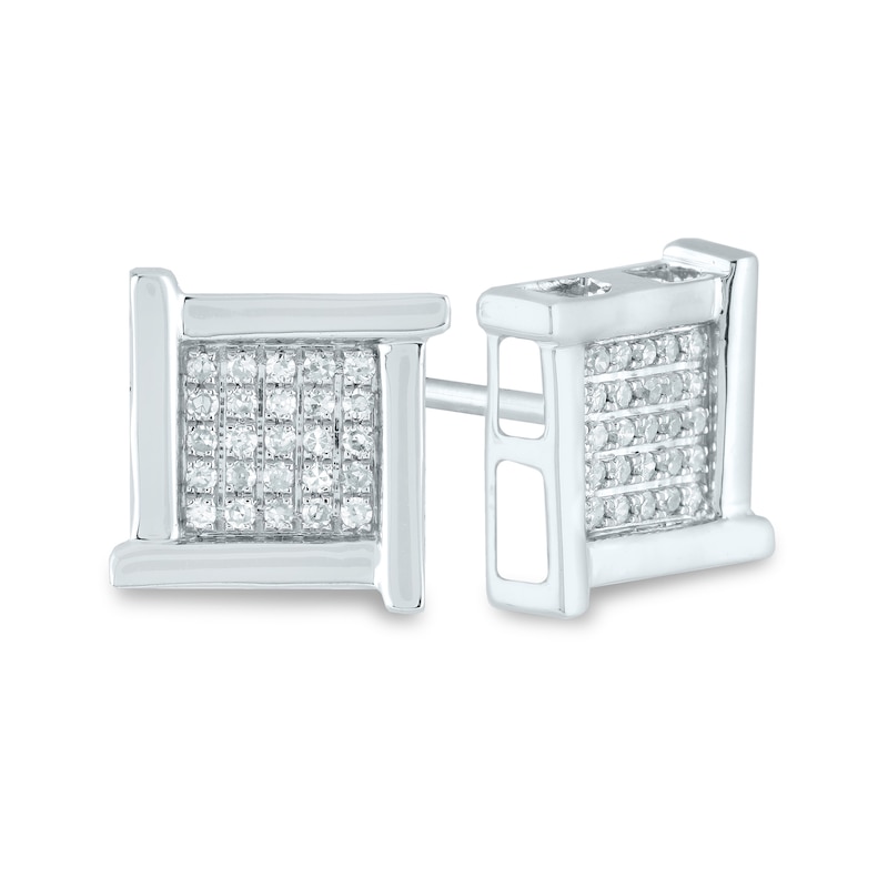 Men's 1/8 CT. T.W. Composite Square Diamond Overlapping Stud Earrings in 14K White Gold