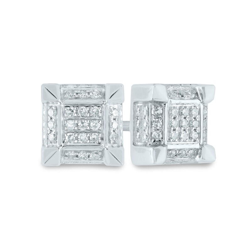 Main Image 1 of Men's 1/10 CT. T.W. Composite Square Diamond Frame Stud Earrings in 14K White Gold