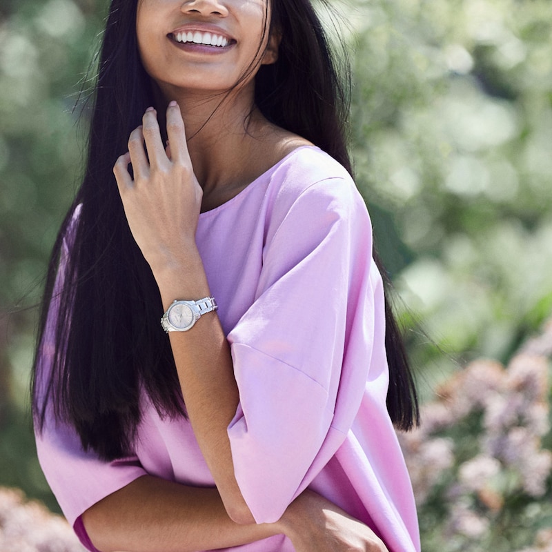 Main Image 2 of Ladies' Citizen Eco-Drive® Silhouette Crystal Accent Watch with Pink Dial (Model: FE1230-51X)