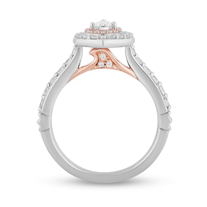 Enchanted Disney Moana 1 CT. T.W. Pear-Shaped Diamond Double Frame Engagement Ring in 14K Two-Tone Gold