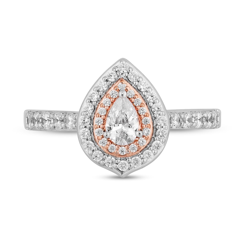 Enchanted Disney Moana 1 CT. T.W. Pear-Shaped Diamond Double Frame Engagement Ring in 14K Two-Tone Gold