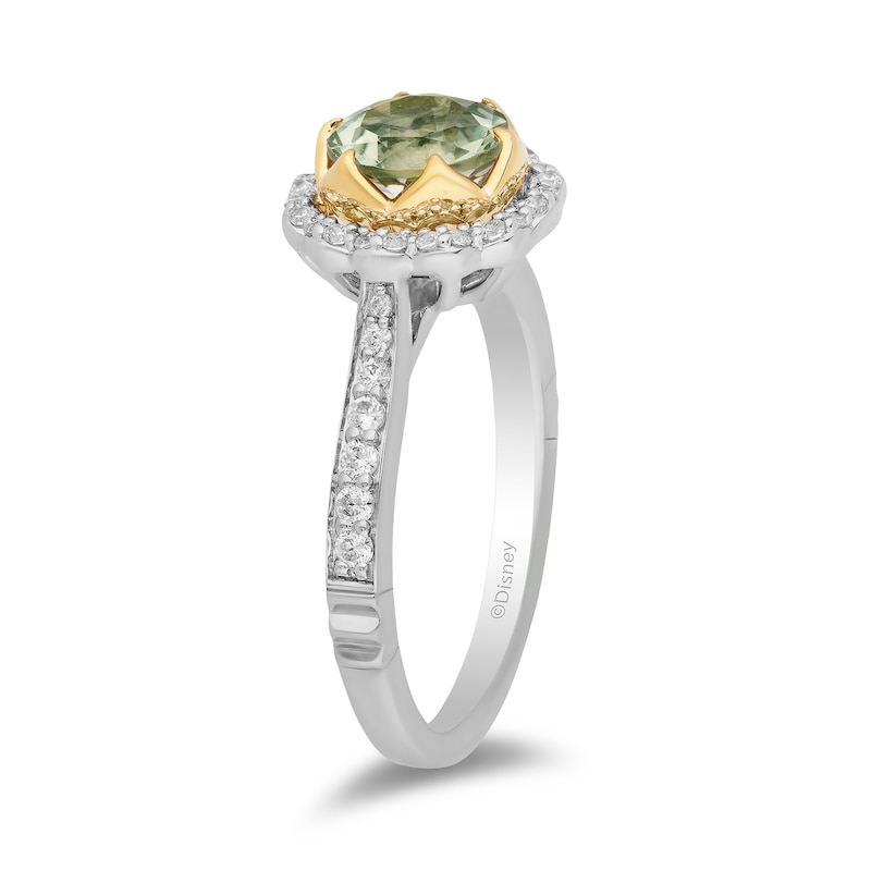 Main Image 2 of Enchanted Disney Tiana 7.0mm Green Quartz and 1/3 CT. T.W. Diamond Scallop Frame Engagement Ring in 14K Two-Tone Gold