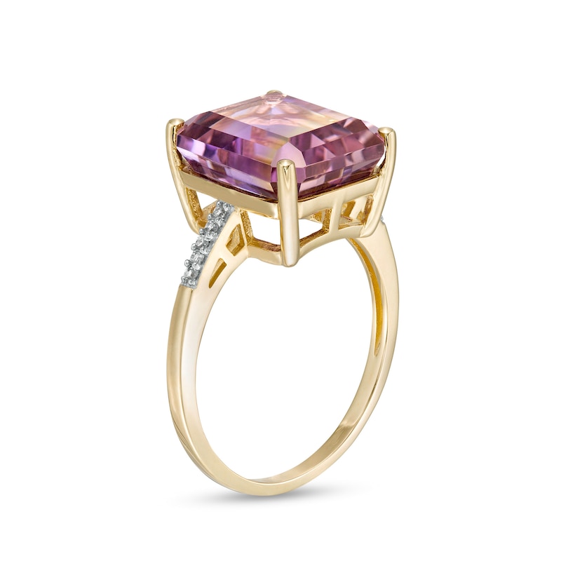 Main Image 3 of Emerald-Cut Ametrine and 1/20 CT. T.W. Diamond Ring in 10K Gold