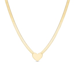 Heart Disc and Herringbone Chain Necklace in 10K Gold