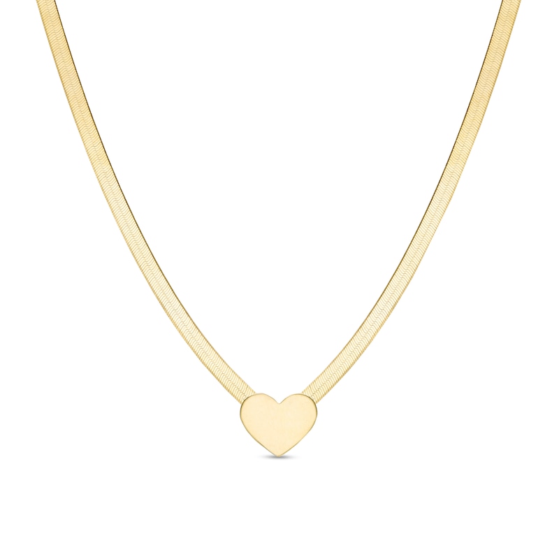 Main Image 1 of Heart Disc and Herringbone Chain Necklace in 10K Gold