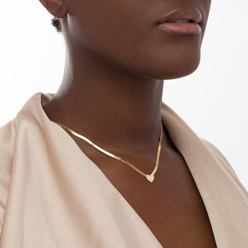 Main Image 2 of Heart Disc and Herringbone Chain Necklace in 10K Gold