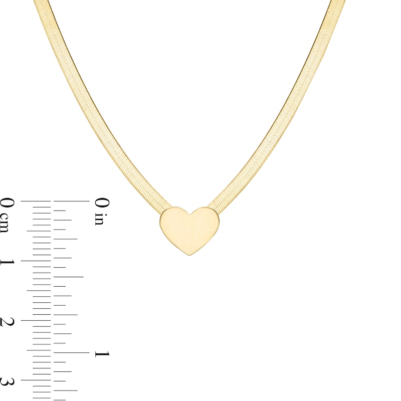 Main Image 3 of Heart Disc and Herringbone Chain Necklace in 10K Gold