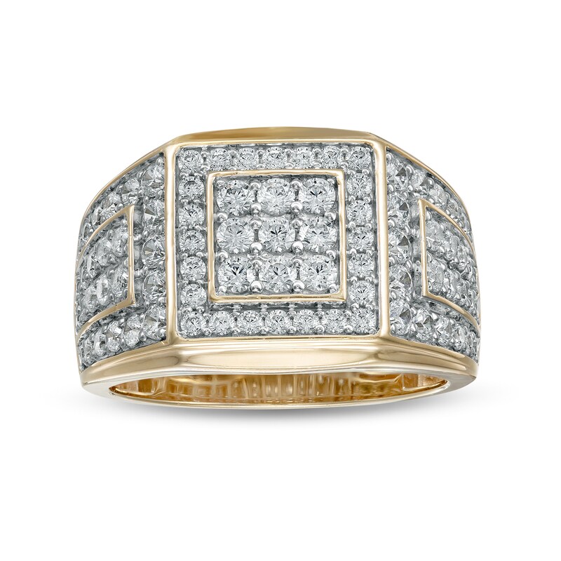 Main Image 1 of Men's 2 CT. T.W. Square Composite Diamond Frame Angular Loop Multi-Row Shank Ring in 10K Gold