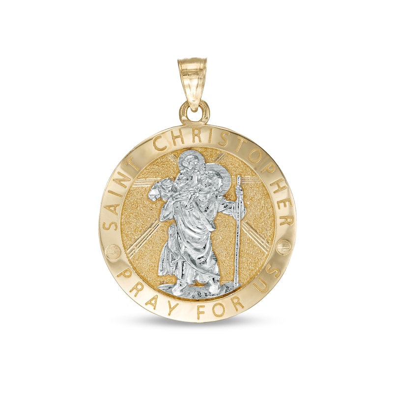 Men's Saint Christopher "PRAY FOR US" Medallion Necklace Charm in 10K Two-Tone Gold