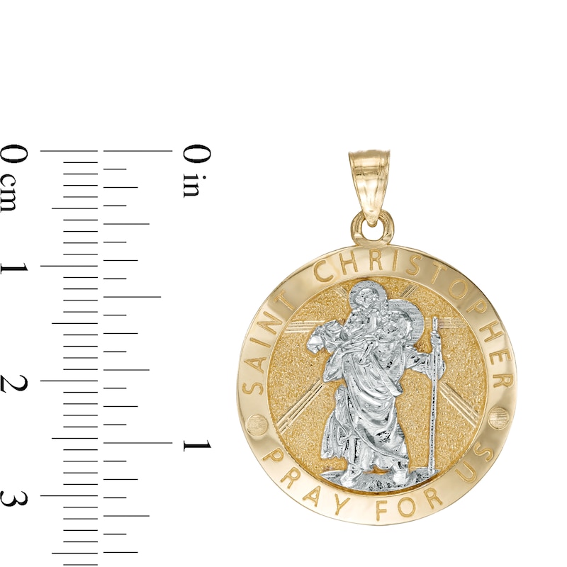 Main Image 2 of Men's Saint Christopher "PRAY FOR US" Medallion Necklace Charm in 10K Two-Tone Gold