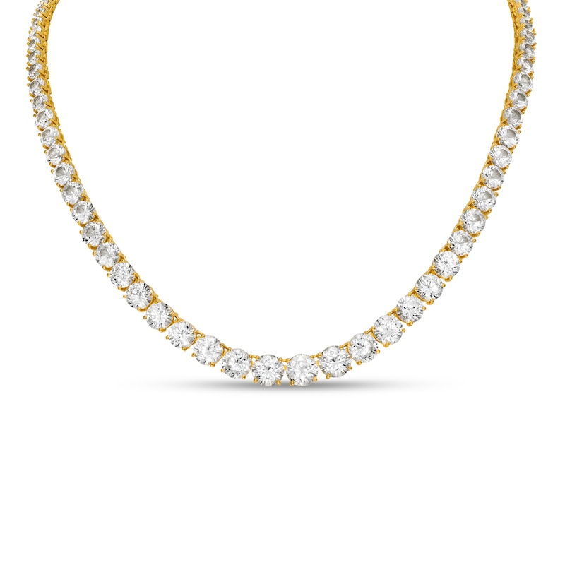 Main Image 1 of White Lab-Created Sapphire Graduated Tennis Necklace in 18K Gold Over Silver