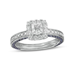 Vera Wang Love Collection Sapphire and 1 CT. T.W. Princess-Cut Diamond Frame Engagement Ring in 14K White Gold