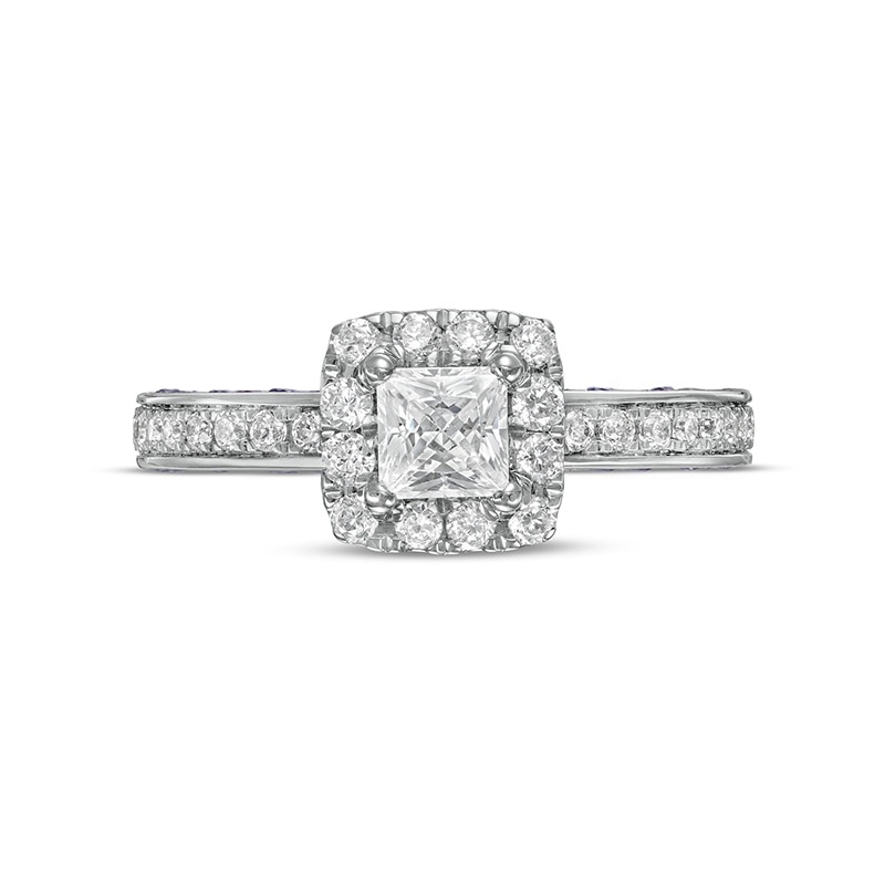 Main Image 3 of Vera Wang Love Collection Sapphire and 1 CT. T.W. Princess-Cut Diamond Frame Engagement Ring in 14K White Gold