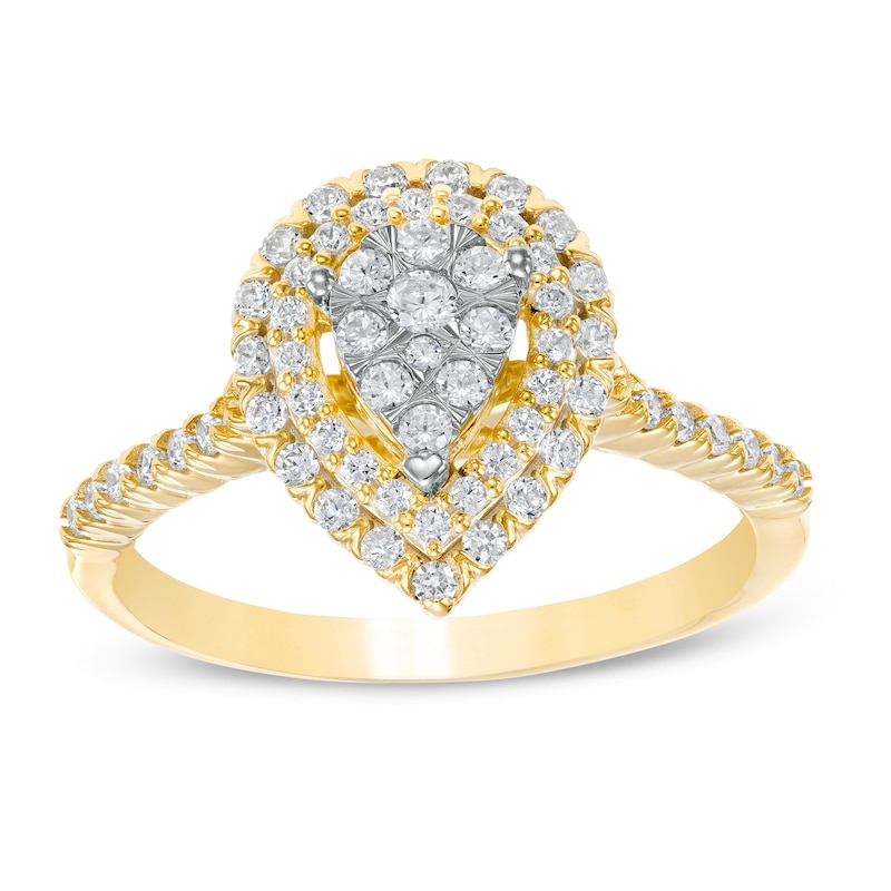 Main Image 1 of 1/2 CT. T.W. Pear-Shaped Multi-Diamond Double Frame Engagement Ring in 10K Gold